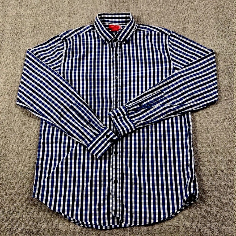Zara Man slim fit button down Long sleeved Cotton Blue and white Men’s Size M